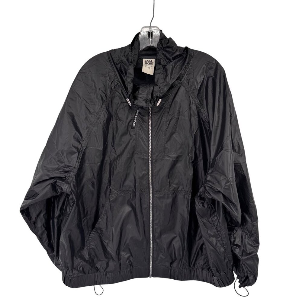 Love & Sports Womens Black track Windbreaker Jacket Size XL Polyester zip - Picture 2 of 9